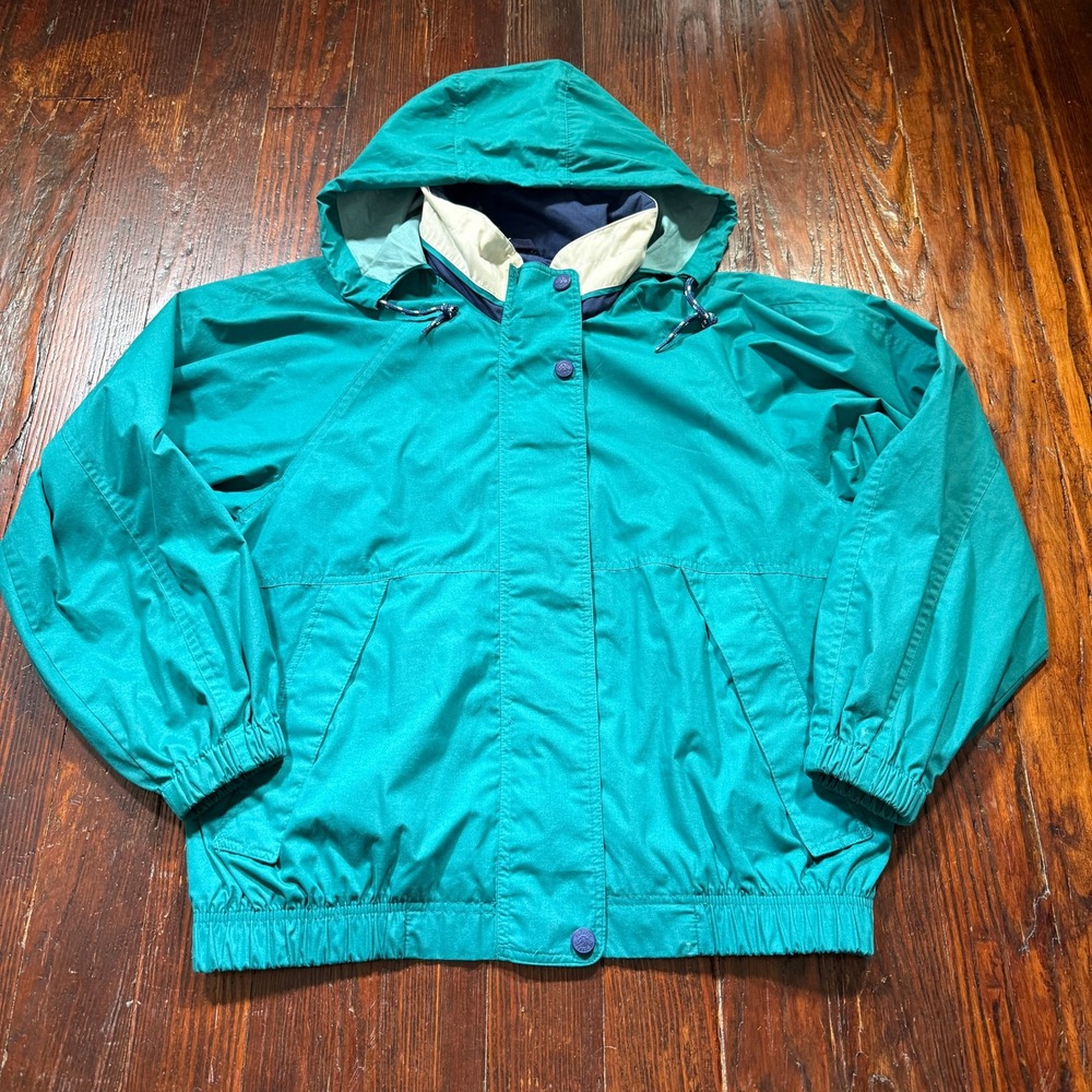 Vintage Pacific Trail Windbreaker Jacket Womens M Teal Hooded Gorpcore
